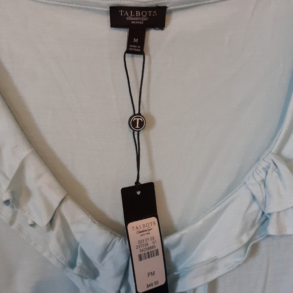 Talbots Aqua Ruffle Front Top, size PM - Picture 2 of 5